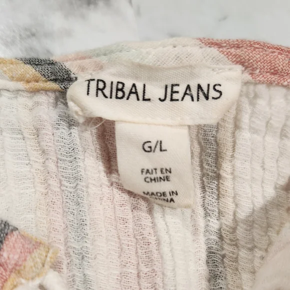 Tribal Jeans | Capped Sleeve Top with Tassels | Size Large - Picture 3 of 6